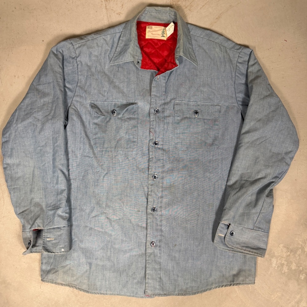 vtg 60s Sears Fieldmaster Quilted Lined Chambray Shirt Jacket Blue Mens XL 20897